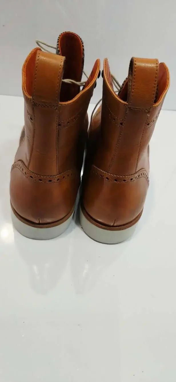 Stanlion Deluxe Brown Leather and Tweed Lace-Up Brogue Boot